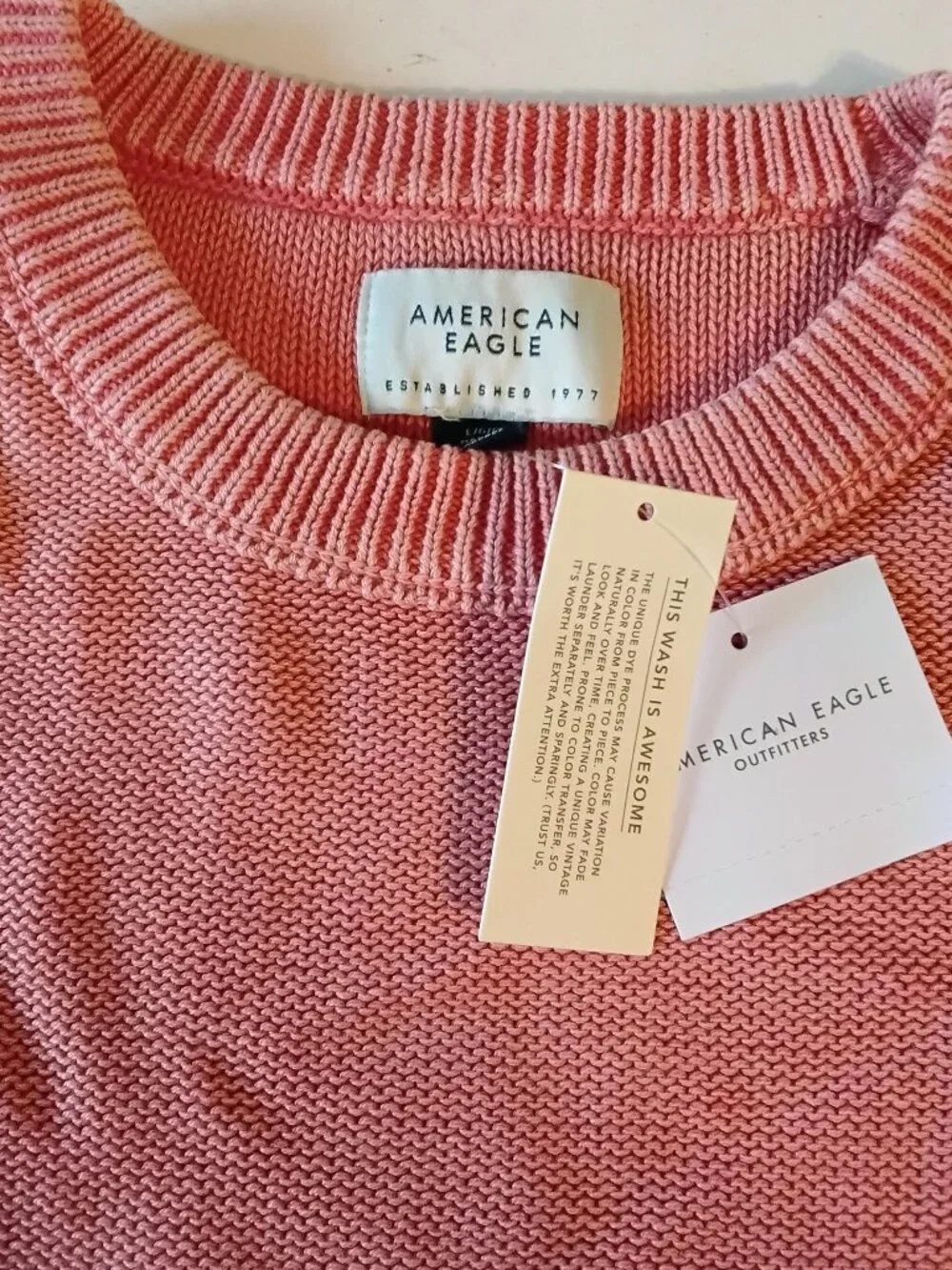 NEW!!! AMERICAN EAGLE WASHED RED REVERSE SWEATER -  100% COTTON - SIZE L